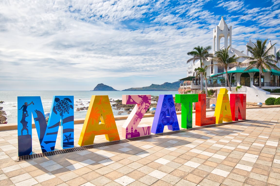 Mazatlan, Mexico-10 December, 2018: Big Mazatlan Letters at the